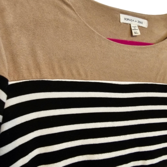 Sophia + Zeke Striped Knit Dress with Faux Suede top and Elbow Patches - Picture 2 of 4